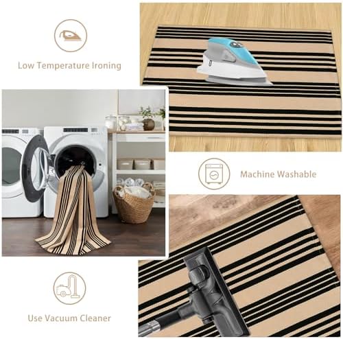 Striped Fall Outdoor Rug 5'x7', Washable Cotton Hand Woven Patio Rug - Image 5