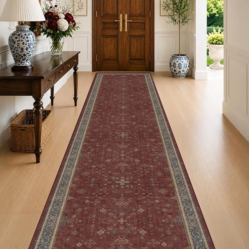 Large Burgundy 3x12 Long Runner Rug by HazoHaus