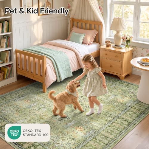9x12 Area Rug for Living Room, Non-Slip Washable Large Carpet, Sage Green - Image 5