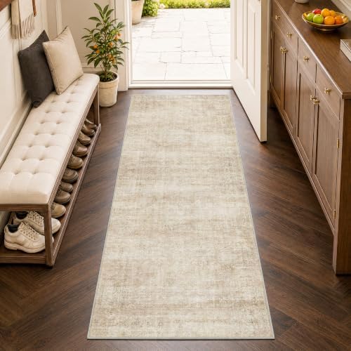 2x6 Washable Beige Vintage Distressed Runner Rug by ugoutry