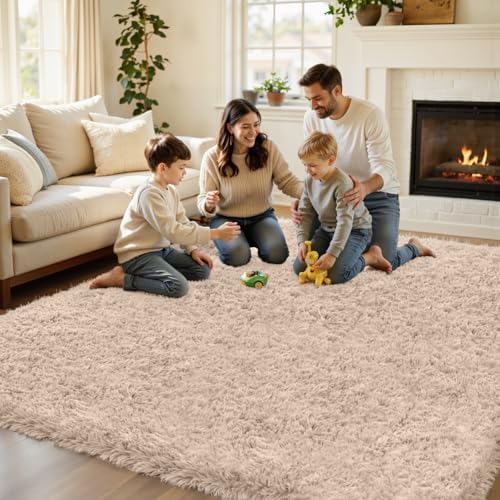 6x9 Beige Fluffy Fuzzy Shag Area Rug - Image 5