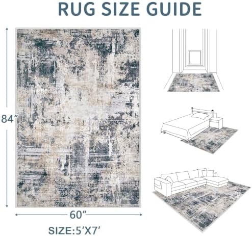 Area Rugs 5x7 Living Room: Washable Rug Modern Abstract Rugs Soft Non Slip - Image 2