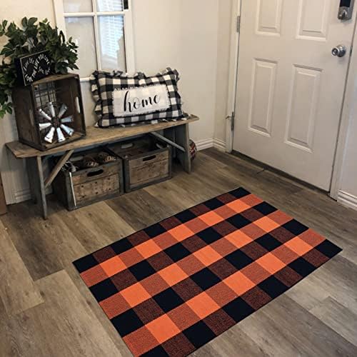 Fall Décor Orange and Black Plaid Rug, Hand-Woven Rug - Image 6