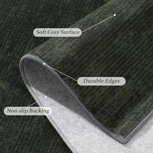 8x10 Washable Area Rug, Dark Green Solid Area Rugs - Image 5