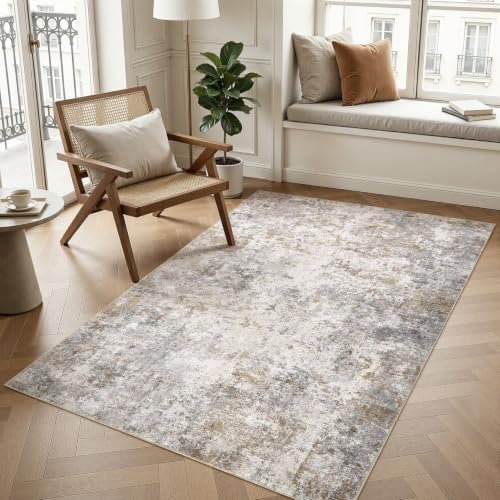 UERMEI 4x6 Area Rug Living Room Rugs Washable Neutral Brown Grey Carpet by UERMEI