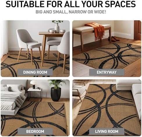 Rugshop Wavy Circles Modern Non-Shedding Area Rug Jute 3'3" x 5' - Image 3