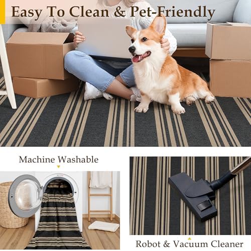 PureCozy Washable Kitchen Runner Rug 2x6 Striped Jute Look Non Slip - Image 4