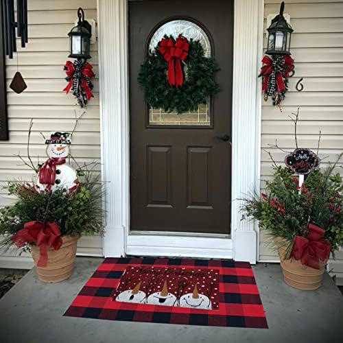 Red and Black Plaid Rug, Cotton Woven Rug - Image 3