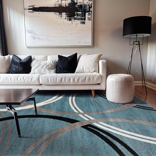 Rugshop Wavy Circles Modern Fade-Resistant Area Rug Blue 5'3" x 7'3" by Rugshop