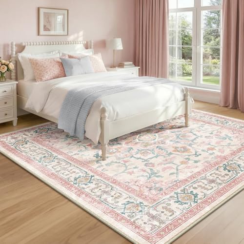 CAPALOCA Square 6ft Washable Nursery Girls Low Pile Area Rug Pink Teal by CAPALOCA