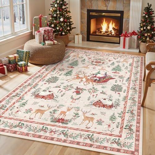 Lahome Christmas 5x7 Rugs for Living Room, Christmas Tree Santa Claus Soft by Lahome