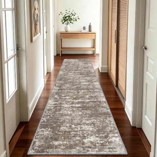 Hallway Runner Rug 2x8 Textured Non Slip Carpet Runner, Abstract Brown by TTelephant