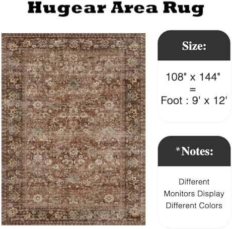 HUGEAR 9x12 Brick Red Vintage Floral Washable Area Rug - Image 2