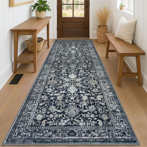 KILOCOCO 3x8 ft Hallway Runner Washable Runner Non-Slip Rug, Midnight Navy by Kilococo