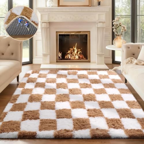 Ophanie Checkered Beige & White Rug by Ophanie