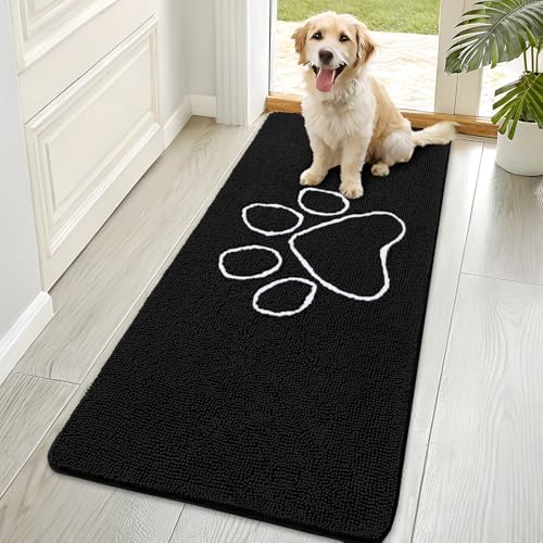 OLANLY Dog Door Mat for Muddy Paws 70x35, Paw Print Design Chenille Mud Mat by OLANLY