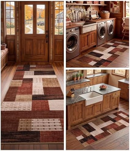 YIHOUSE 2x6 Kitchen Runner Rug Non Slip Washable, Geometric Patchwork Rug - Image 6