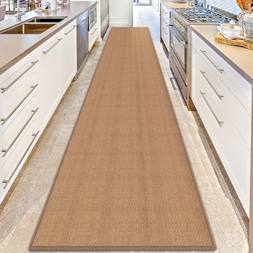 15ft Natural Jute Hallway Runner Rug Non Slip Washable, Rubber Backed Long by GOYLSER