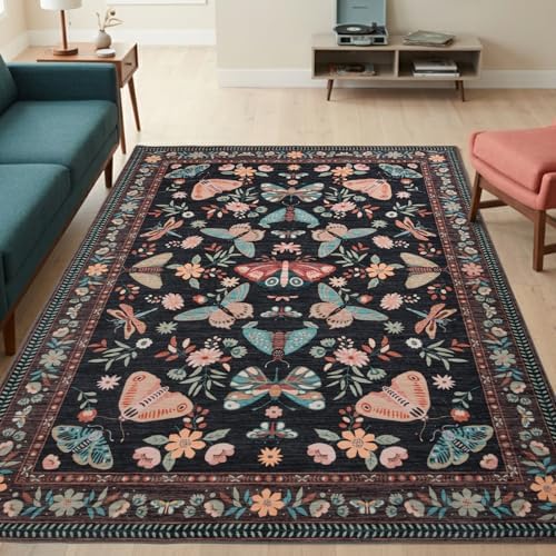 5x7 Floral Washable Rug for Living Room, Boho Area Rug by TerradWafs
