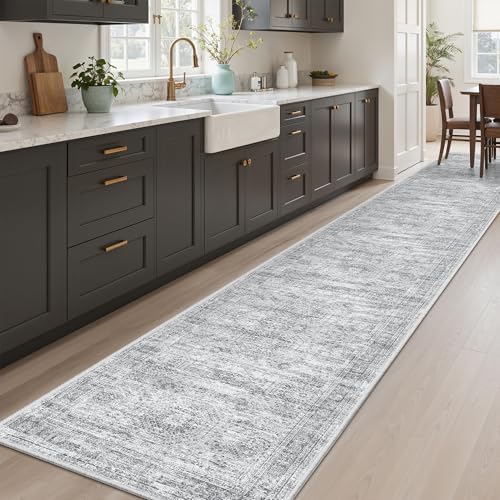 Soalmost Runner Rug 2x12 Washable Non-Slip Hallway Kitchen Runners Grey - Image 4