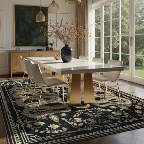 DCX 7x9 Snake Rug for Living Room: Gothic Washable Indoor Carpet Black - Image 3