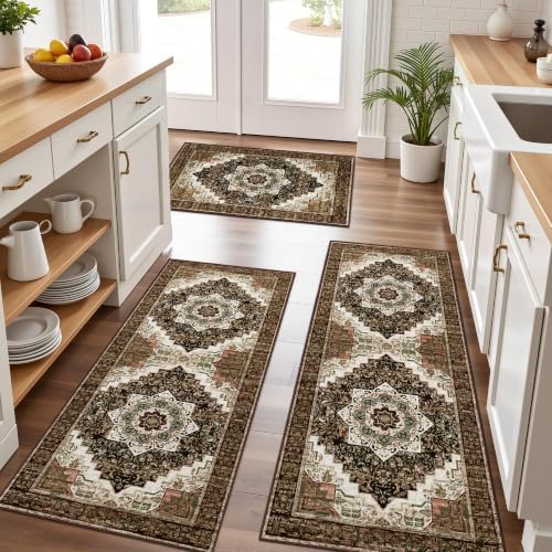 Kitchen Rugs Sets of 3 100% Non Slip Washable Kitchen Mats by Tritard