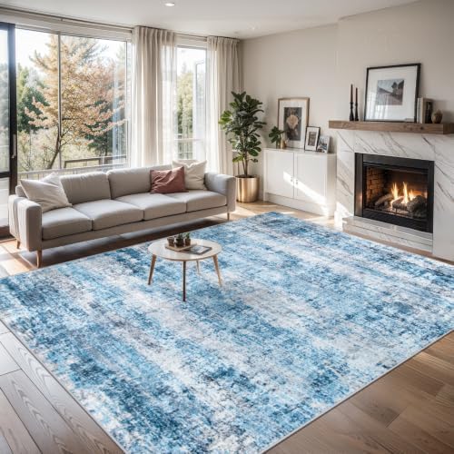 PLHXFR 9x12 Area Rug Living Room: Modern Abstract Washable Carpet Blue - Image 3