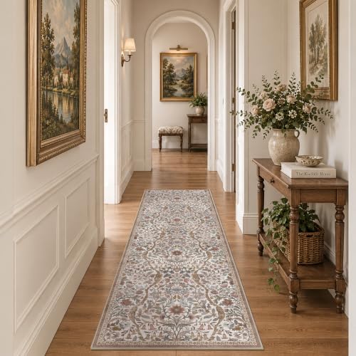 2’6″x 8’ Floral Runner Rug Non-Slip Washable Hallway Runner Rug - Image 3
