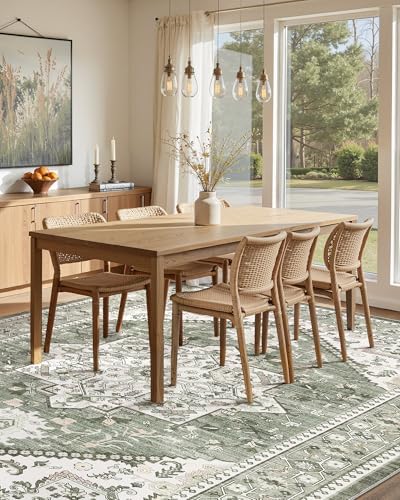 Washable Area Rug-6X9 Vintage Neutral Soft Green - Image 4