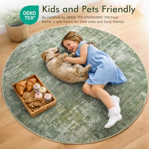 4ft Round Abstract Washable Area Rug - Image 5