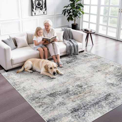 6x6 Rug Square Living Room: Washable Soft Modern Abstract Area Rug Bluegrey by HILORUUG