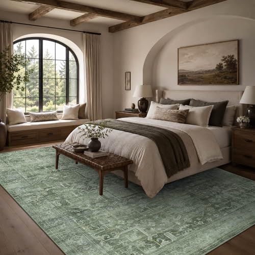 8x10 Washable Boho Area Rug, Teal Farmhouse - Image 3