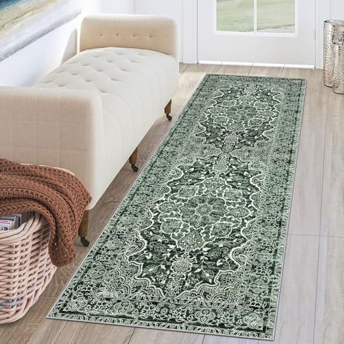 KUTA Runners for Hallways 2x6 Dark Green Vintage Washable Kitchen Rug by KUTA
