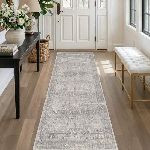2x6 Washable Bathroom Runner Rug, Non Slip Low Pile Vintage Distressed Kitchen - Image 6