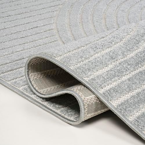 JONATHAN Y Hallie High-Low Curve Light Blue/Cream 3x5 Indoor/Outdoor Area Rug - Image 5