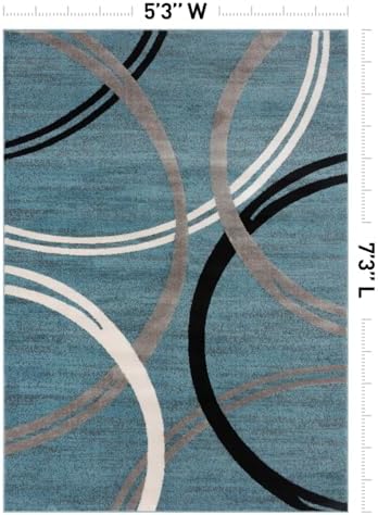 Rugshop Wavy Circles Modern Fade-Resistant Area Rug Blue 5'3" x 7'3" - Image 2