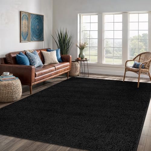 Area Rug 8x10 Black Washable Indoor Rug Solid Non Slip Easy to Clean Non - Image 3