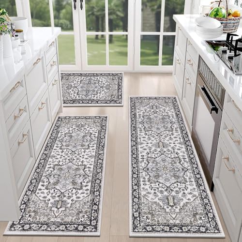 HEBE Boho Kitchen Rugs Set of 3, Non Slip Washable Kitchen Mats - Image 3