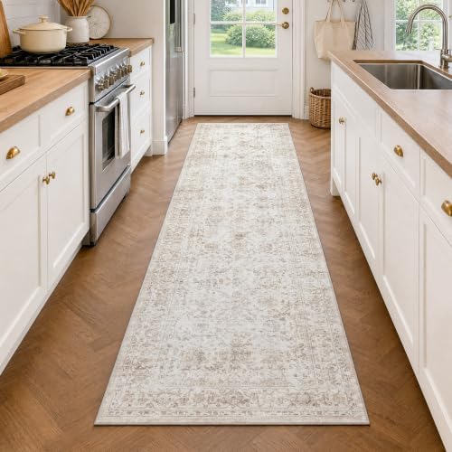FMFUNCTEX 2x8 Hallway Runner Rug Washable Beige Neutral Vintage Distressed - Image 3