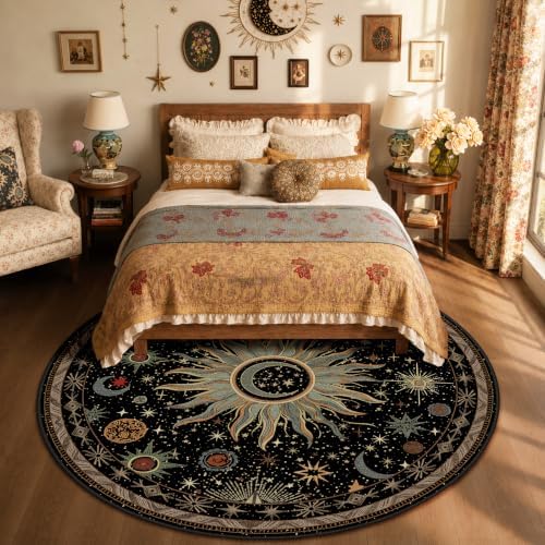 Vacuum-Friendly, Round 8ft Washable Area Rug by meejou