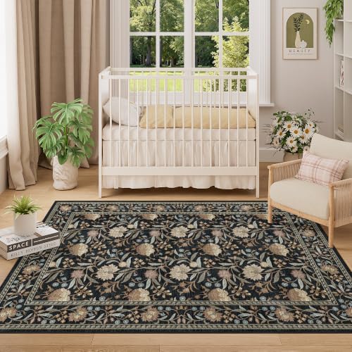 DUKINO 4x6 Area Rug, Washable Vintage Floral Rug - Image 2