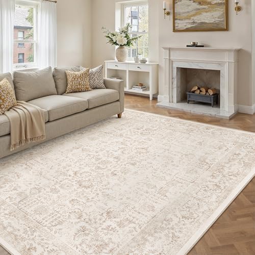 PureCozy Beige Area Rug 6x9 Vintage Floral by PureCozy