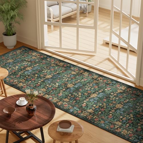 DUKINO 2x10 Runner Rug, Washable Vintage Floral Kitchen Rug - Image 3