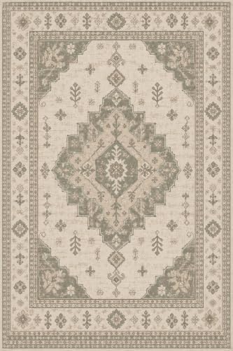 6'x9 Faux Wool Washable Area Rug, Neutral Sage/Beige by Unknown