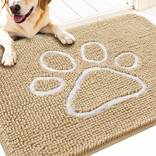 OLANLY Dog Door Mat for Muddy Paws 32x20, Paw Print Design Chenille Mud Mat by OLANLY
