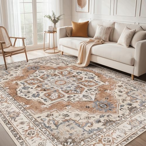 6x9 Washable Area Rug: Vintage Neutral Soft Non Slip Thin Large Floor Carpet by MICGEEK