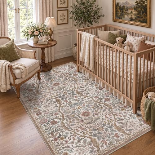 3x5 Throw Rug Floral Print Area Rug Soft Low Pile - Image 4