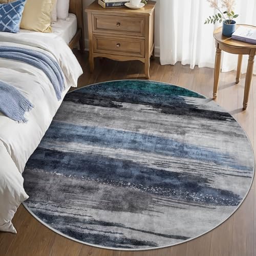 Ciicool Washable 4ft Round Rug, Modern Abstract Rugs - Image 3