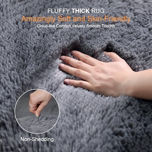 4x6 Thick Grey Fluffy Shag Rug for Bedroom, Plush Washable Carpet - Image 2
