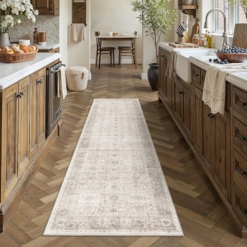 2.6x8 Neutral Beige Runner Rug Washable Runner Rugs - Image 3